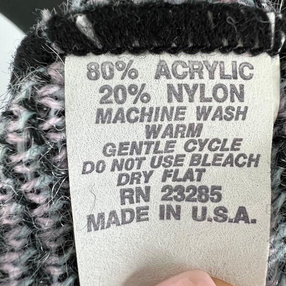 VINTAGE Adele Knitwear Retro Print Gray Silver Pullover Sweater Crew Neck 3 VTG - Picture 8 of 9